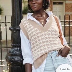 Abercrombie & Fitch Vest Sweater Beige V Neck Houndstooth Cropped Ribbed Small